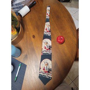 Norman Rockwell 1993 Silk Green Blue Santa Christmas Holiday Men's Tie